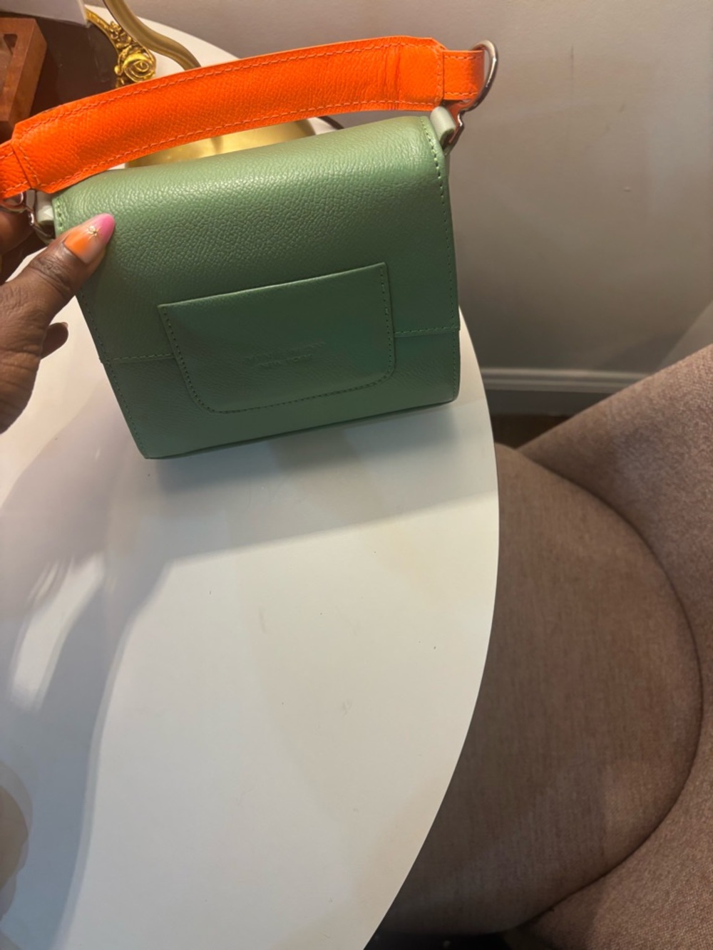 Min & Mon Green and Orange Leather Crossbody Bag - Picture 3 of 5